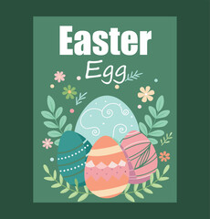 Beautifully decorated easter eggs with floral accents on a vibrant green background for the holiday season