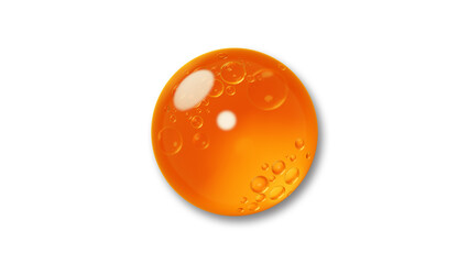 3D Illustration.Orange water droplet. Gel. Transparent background. With shadow. (PNG)