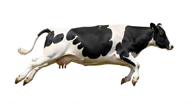 A jumping cow isolated on transparent cutout background, cut out, png