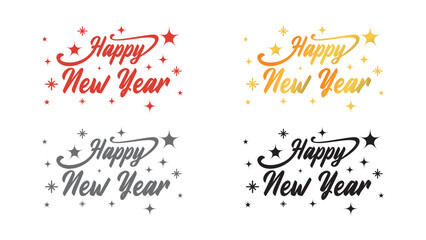The text "Happy Golden New Year" written in black, red, silver and gold shiny metallic ink, isolated on a white or transparent background