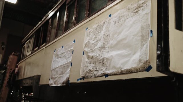 Blue prints for trains in a factory. Dallas, Texas.