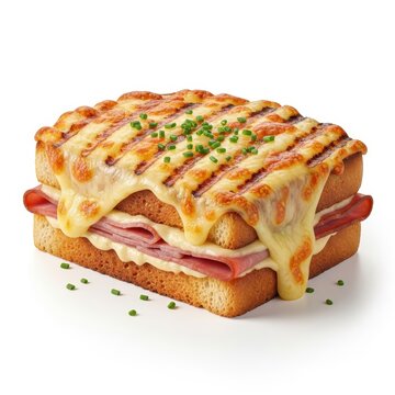 Delicious Croque Monsieur Sandwich with Ham and Melted Cheese.