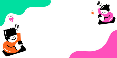 Naklejka premium Border png with avatars sending love transparent background
