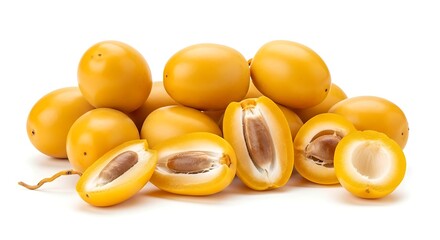 Pile of yellow dates with some cut open
