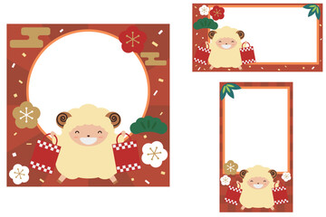 Fototapeta premium コピースペース付福袋を持った羊のかわいいバナーセット