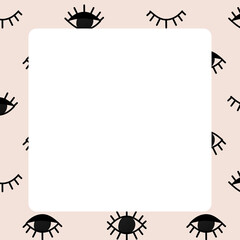 Beige frame png, doodle eyes pattern mysticism clipart