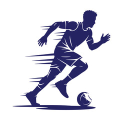 Naklejka premium Dynamic silhouette of soccer player dribbling the ball with speed and motion on white
