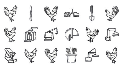 Obraz premium Farm animal and farming equipment vector icons for various applications