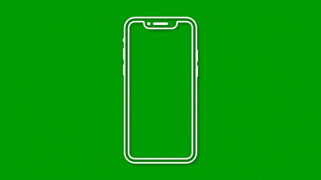 Outline of a modern smartphone with a blank screen minimalist vector icon for mobile app design isolated on green background.
