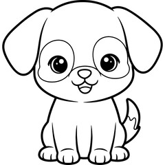 Cute cartoon puppy sitting and wagging tail vector illustration for coloring book