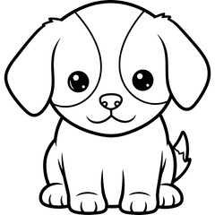 Obraz premium Cute cartoon puppy sitting and wagging tail vector illustration for coloring book