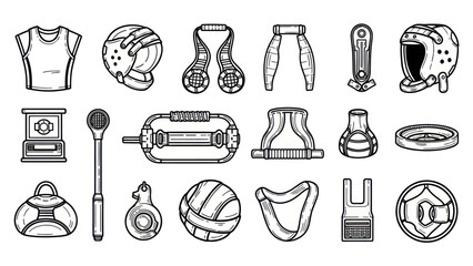 Obraz premium Workout equipment illustration set featuring diverse fitness training tools
