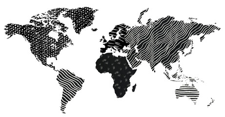 Fototapeta premium Linocut world map png design element