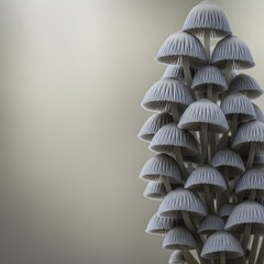 Large Cluster of Small Grey Wild Mushrooms Macro Photography on Soft Neutral Minimalist Background