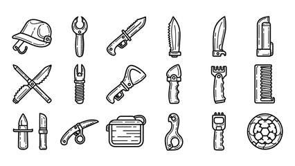 Obraz premium Set of various tools and objects in black and white style isolated