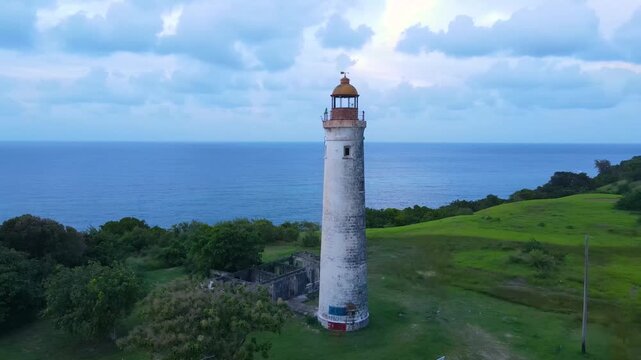 Harrison's Point Lighthouse aerial view at North Coast in Saint Lucy Parish, Barbados. 