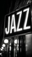 Obraz premium Neon Jazz Sign at Night on Street