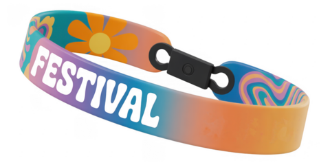 Colorful festival wristband with flower orange isolated on a transparent background