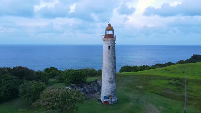 Harrison's Point Lighthouse aerial view at North Coast in Saint Lucy Parish, Barbados. 