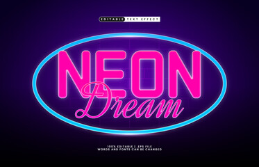 Neon Dream Editable Text Effect &ndash; Glowing Modern Typography for Sign, Logo, and Poster