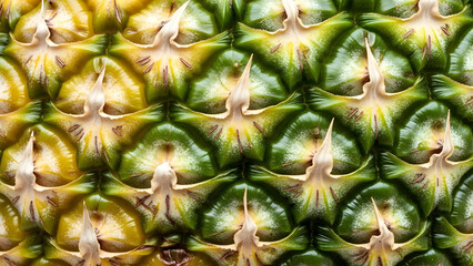 Obraz premium Close-up view of the intricate and vibrant skin texture of a fresh pineapple.