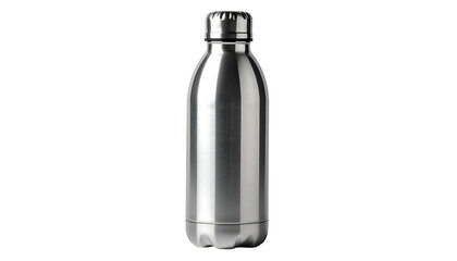 Shiny insulated water bottle with a metallic appearance against a black backdrop