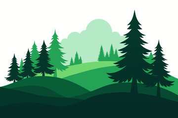 Fototapeta premium Forest Hill Landscape Vector with Pine Trees