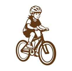 Obraz premium Young girl wearing a helmet rides bicycle simple vector illustration for safety concept