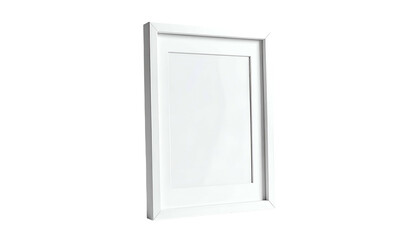 A blank white picture frame, isolated on a black background, slightly angled
