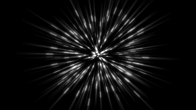 Abstract white glowing radial speed lines on black background