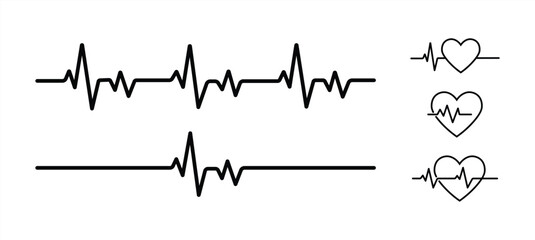 Heart rate pulse graph. Heartbeat icon. ECG, EKG test report. Electrocardiogram line symbol. Heart rhythm sign. Transparent png and vector illustration