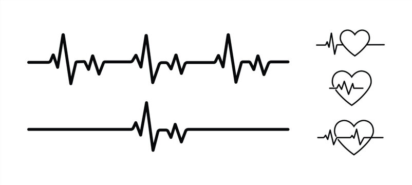 Heart rate pulse graph. Heartbeat icon. ECG, EKG test report. Electrocardiogram line symbol. Heart rhythm sign. Transparent png and vector illustration