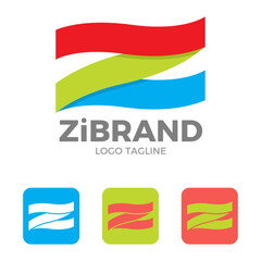 Initial letter Z flag ribbon logo, 3 colors modern logo style
