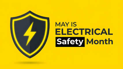 Obraz premium A vibrant bright yellow graphic features a dark grey shield with a bold yellow lightning bolt and protective border on the left si