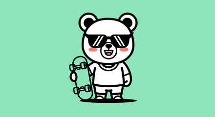 Cartoon bear with skateboard on green © Cecilion