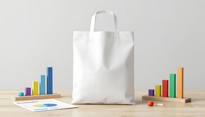 Loan bag and color wood bar graphs on a table, highlighting borrowing trends, risk analysis, created with generative ai