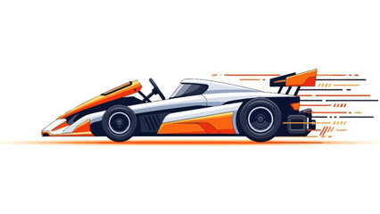 Modern Formula 1 Race Car with Orange Accents Speeding Forward © din