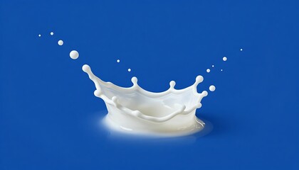 Flowing white dairy liquid with splatter effects on a blue background, designed for advertising low and skimmed-fat milk products, created with generative ai