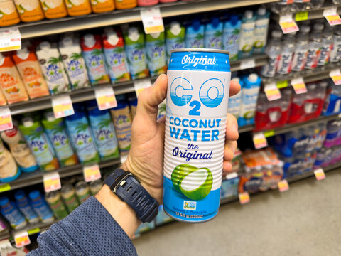 C2O Original Coconut Water Bottle In Grocery Store Aisle