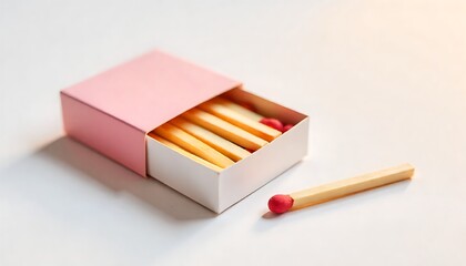Open matchbox set with wooden matches and red tips isolated on white background, realistic safety object vector illustration, created with generative ai