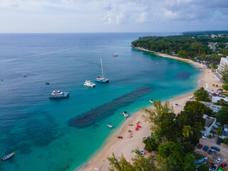 Obraz premium Holetown Beach and Folkestone Marine National Park aerial view in historic city center of Holetown, St. James Parish, Barbados. 
