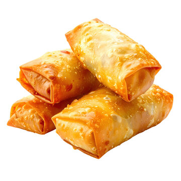 Appetizing popiah fried spring rolls isolated on a stark white background for food styling and ads