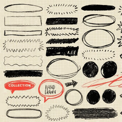 set of hand drawn frames Crayon Drawn Text Box Collection &ndash; Hand Sketch Rectangle and Round Shapes Vector Ink