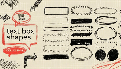set of vintage retro labels Crayon Drawn Text Box Collection &ndash; Hand Sketch Rectangle and Round Shapes Vector Ink