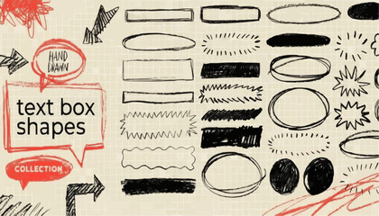 set of vintage retro labels Crayon Drawn Text Box Collection &ndash; Hand Sketch Rectangle and Round Shapes Vector Ink