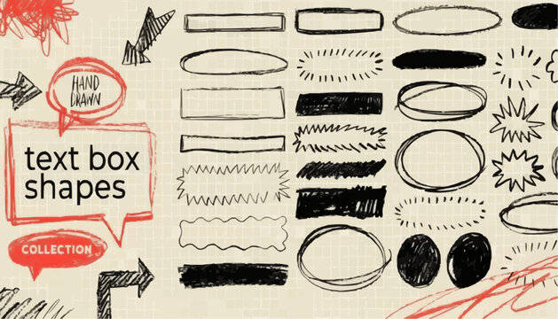 set of vintage retro labels Crayon Drawn Text Box Collection &ndash; Hand Sketch Rectangle and Round Shapes Vector Ink