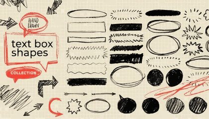 set of vintage design elements and labels Crayon Drawn Text Box Collection &ndash; Hand Sketch Rectangle and Round Shapes Vector Ink