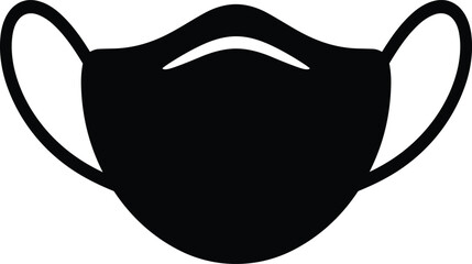 Black medical face mask silhouette front view vector illustration isolated on white for healthcare virus protection icon.