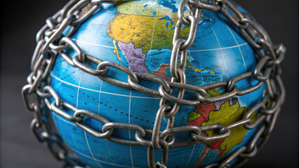 New world order concept globe chained restriction freedom control crisis