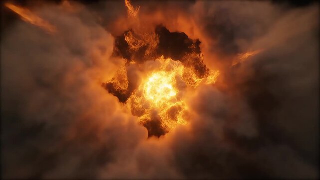 Photorealistic cinematic explosion with intense fireball, thick smoke, and dramatic shockwave, high-end visual effects footage perfect for action films, game trailers, and epic transitions.
